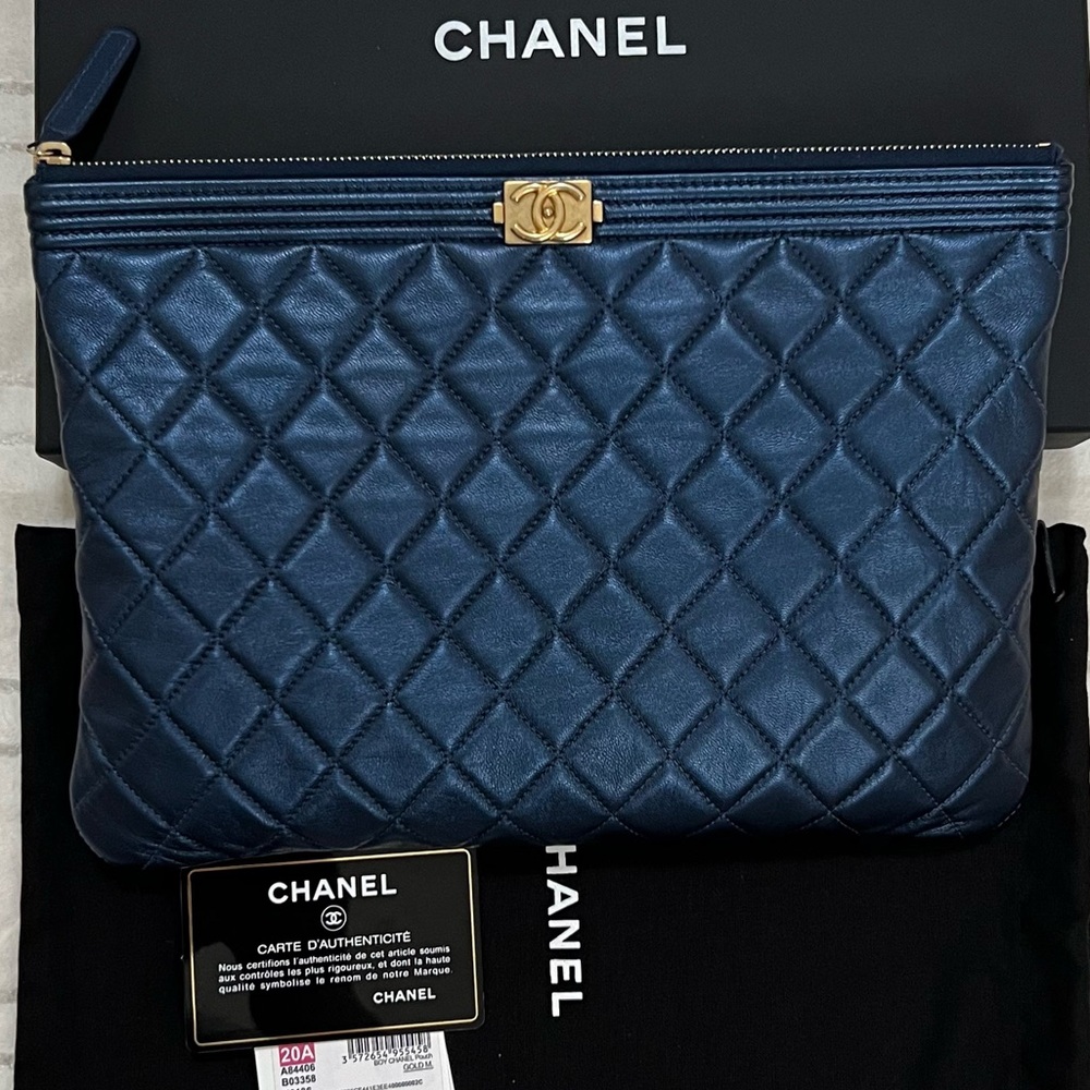 Chanel Quilted Lambskin Leather Boy Pouch Clutch Bag